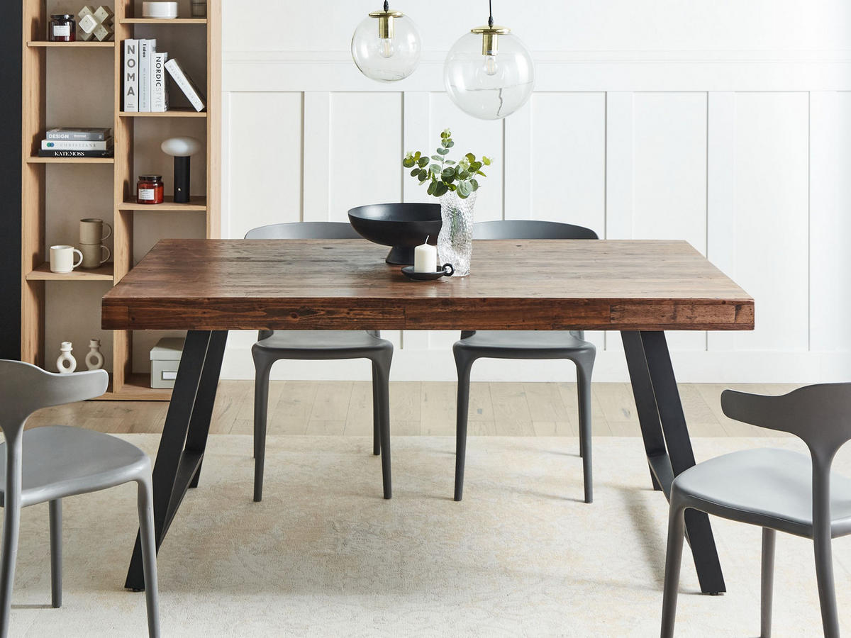 ESSTISCH 160/90 cm Dunkler Holzfarbton/Schwarz Warton - Dunkelbraun/Schwarz, Holz (160/90/74cm) - Beliani