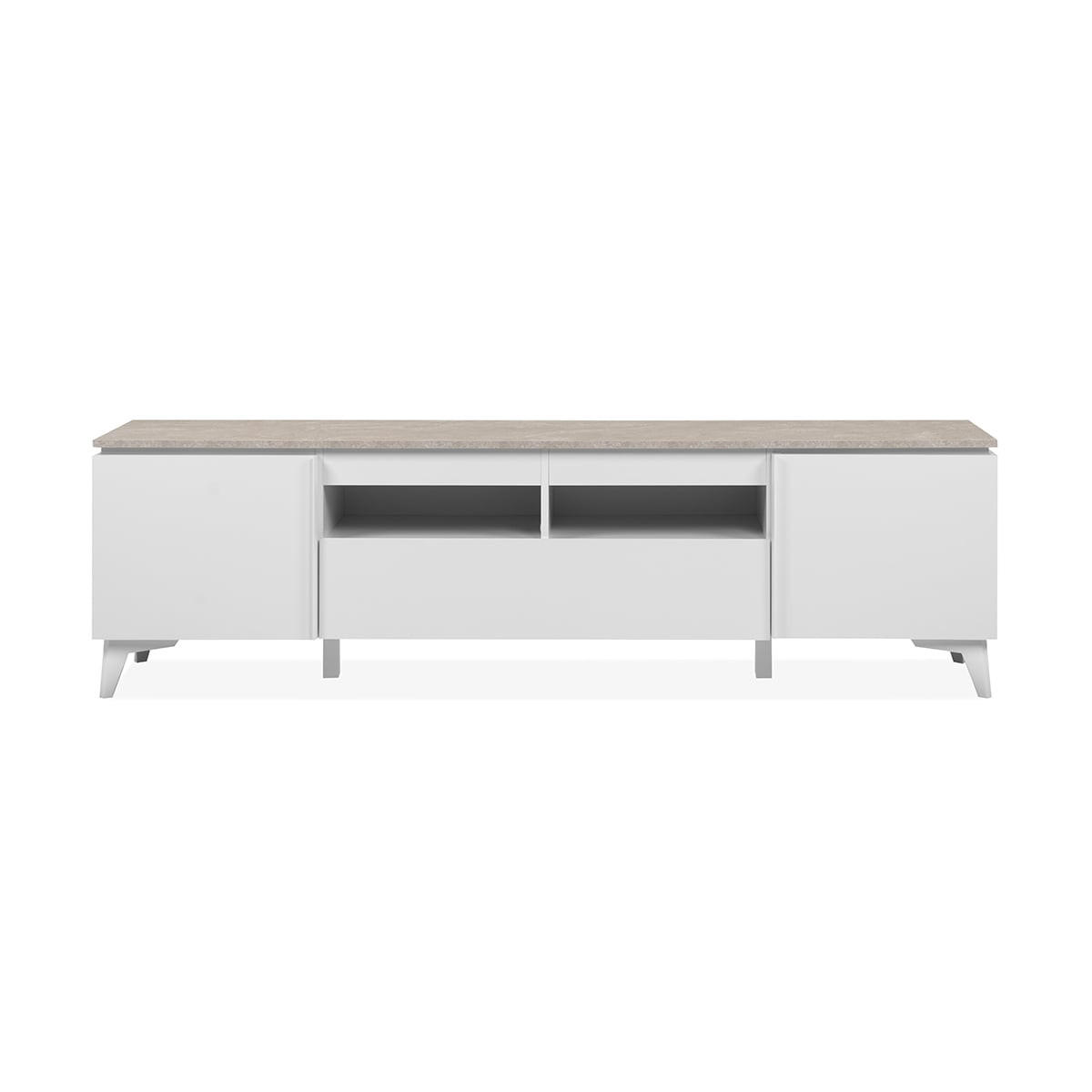 TV-MÖBEL 2 Türen 1 Schublade L177 cm - BERTRIX - Weiß, Holzwerkstoff (177/52/40cm) - Finori GmbH