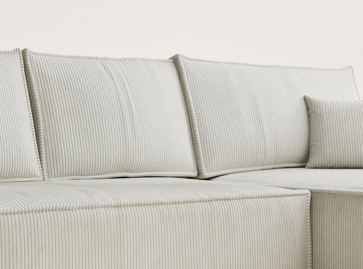 ECKSOFA MIT SCHLAFFUNKTION Maze Creme Samtstoff - Creme/Schwarz, Holz/Holzwerkstoff (294/185cm) - Maison de Reve