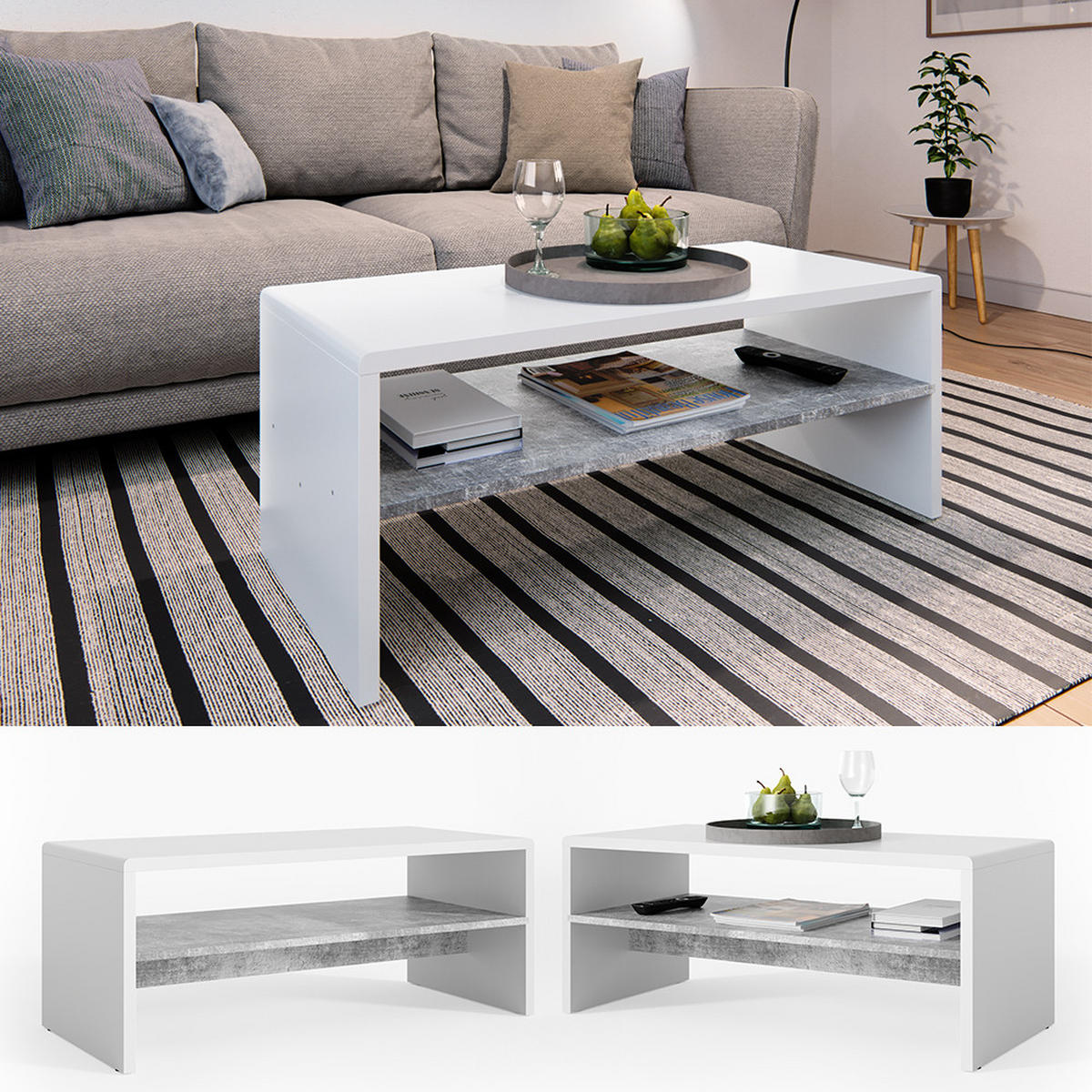 COUCHTISCH Beton/Weiß 99.6 x 39.8 cm - Weiß/Grau, Holzwerkstoff (39.8/99.6/40.1cm) - Vicco