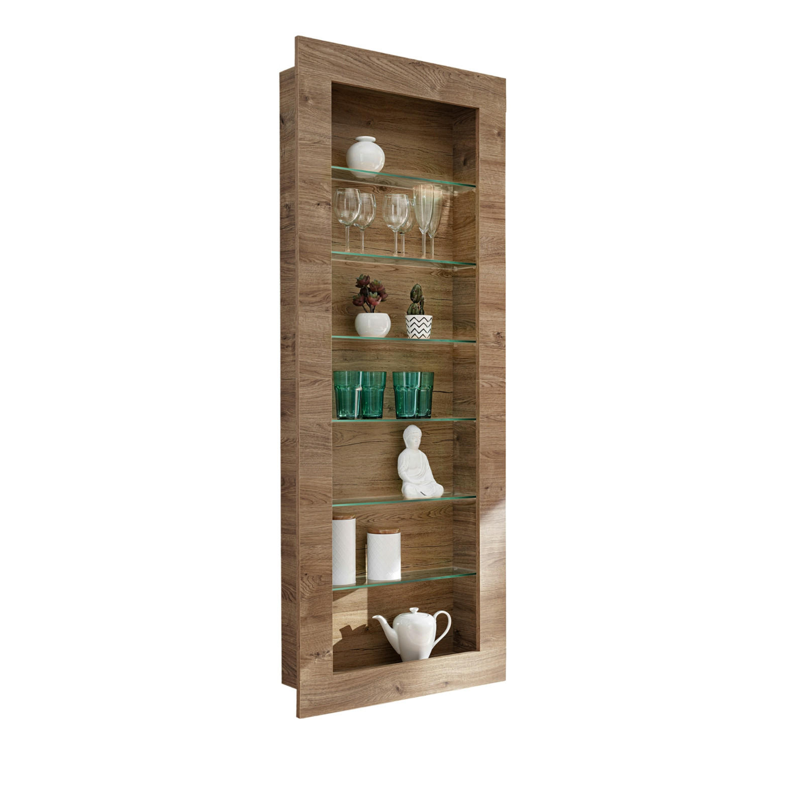 HÄNGEVITRINE COMO, sechs Glasböden, Honigeiche/Trüffeleichefarben - Honigeiche/Trüffeleichefarben, Glas/Holzwerkstoff (71/178/19cm) - Komodee