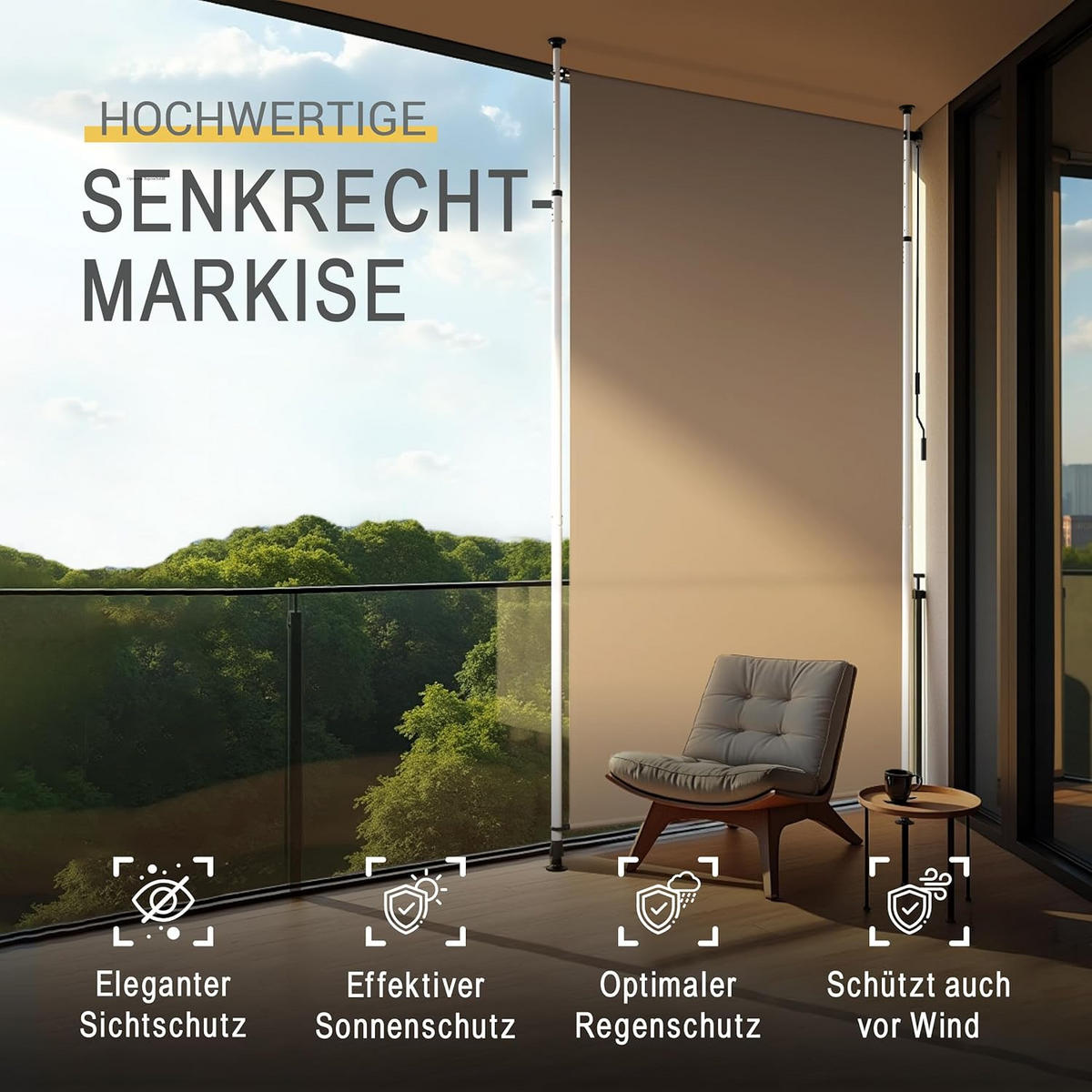 SENKRECHTMARKISE SolVision KM5 Klemmmarkise 2,0x3,1m Beige - Beige, Textil (2000/1/3100cm) - Sol Royal