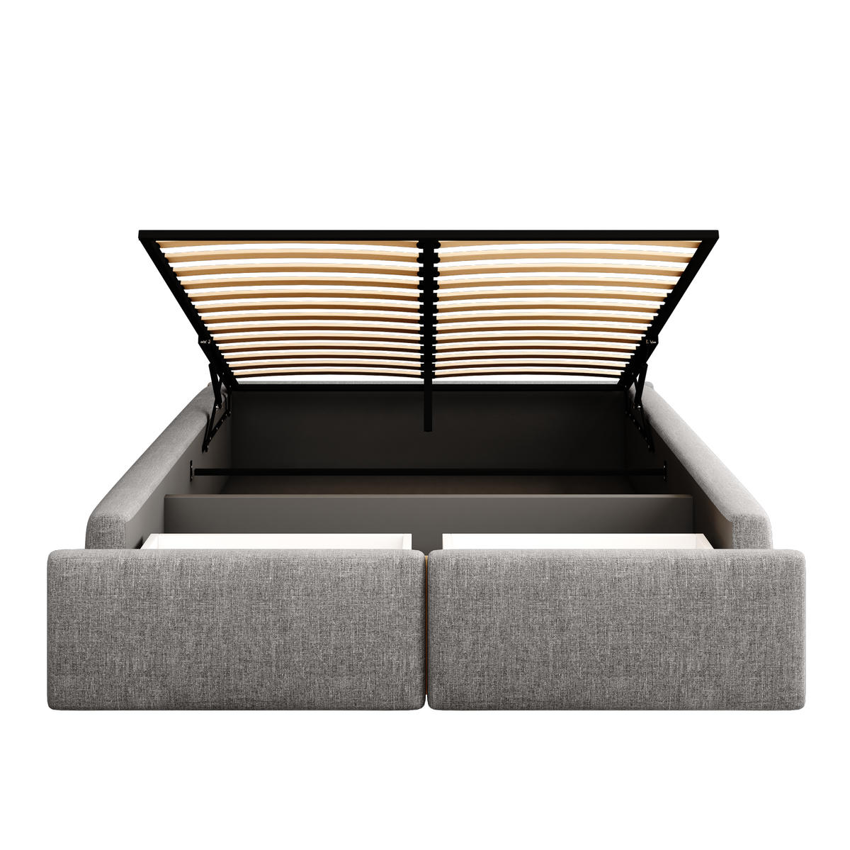 BETT mit Stauraum und 2 Schubladen 140x200 cm Grau - Grau, Metall (140/200cm) - Meubliv