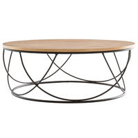 COUCHTISCH Holz Metall Schwarz Rund 80 cm LACE - Dunkelbraun, Holz (80/80/30cm) - Miliboo