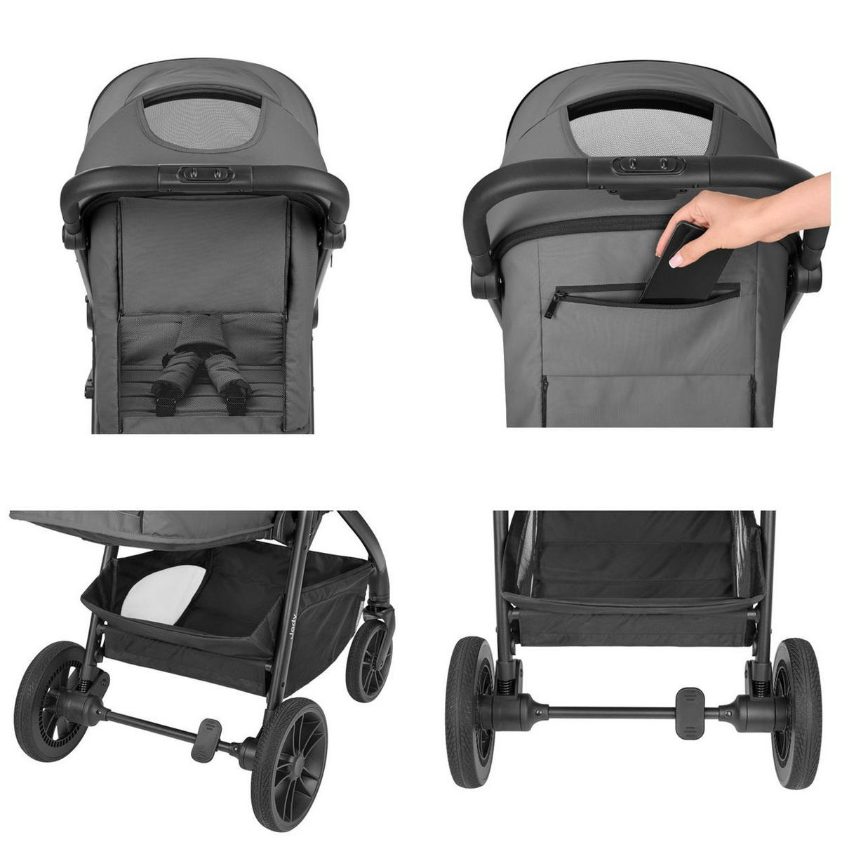 BUGGY Jody grau PU-Räder, Federung, Hinterradbremse, kompakt faltbar, 5-Punkt-Gurt - Grau, Metall (89/54/105cm) - Kikka boo