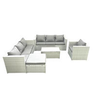 GARTENGARNITUR mit 3-SITZER SOFA,COUCHTISCH Polyrattan Hellgrau-Mix 8-Sitzer - Hellgrau/Grau, Glas/Kunststoff - Fimous