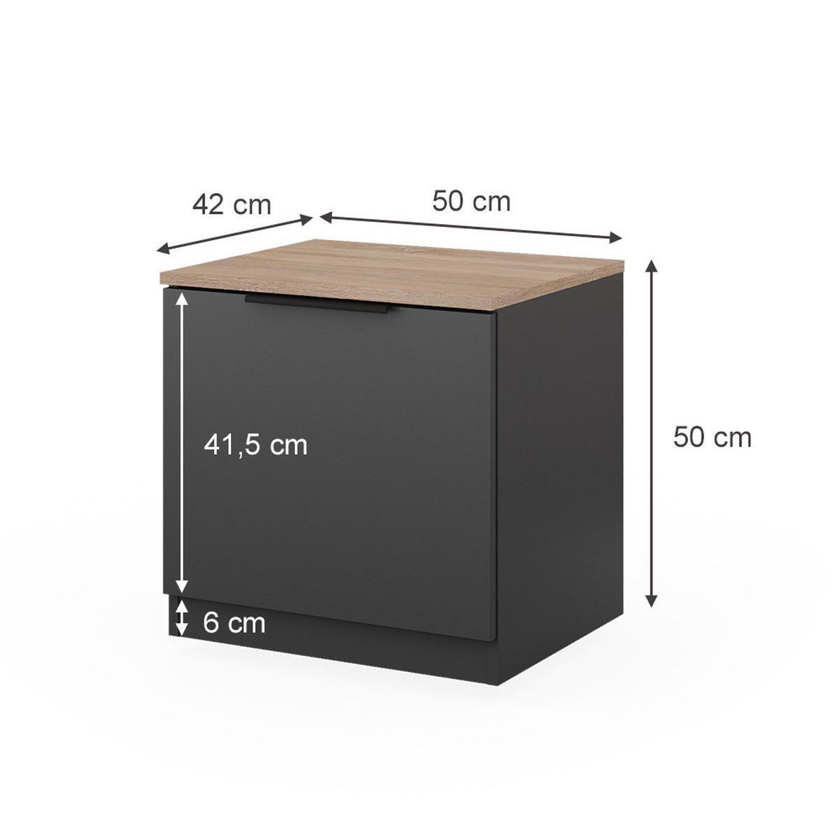 NACHTTISCH Betti Anthrazit 50 x 50 cm 2er Set - Anthrazit/Sonoma Eiche, Holzwerkstoff (50/50/42cm) - Vicco