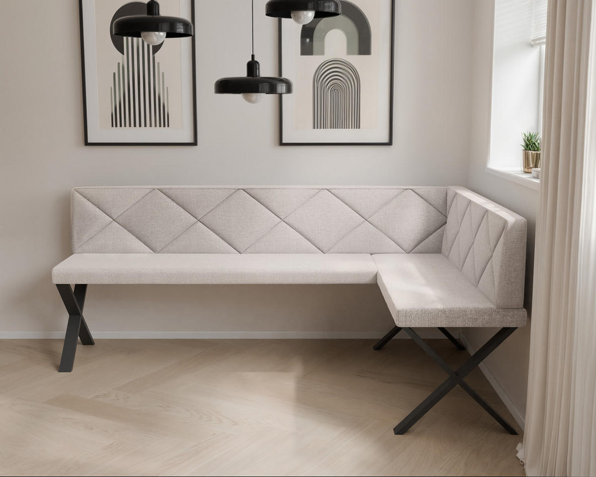 ECKBANK rechts VERO X Webstoff gesteppt, 128/168 cm Beige - Beige, Textil/Metall (128/168cm) - Idohome