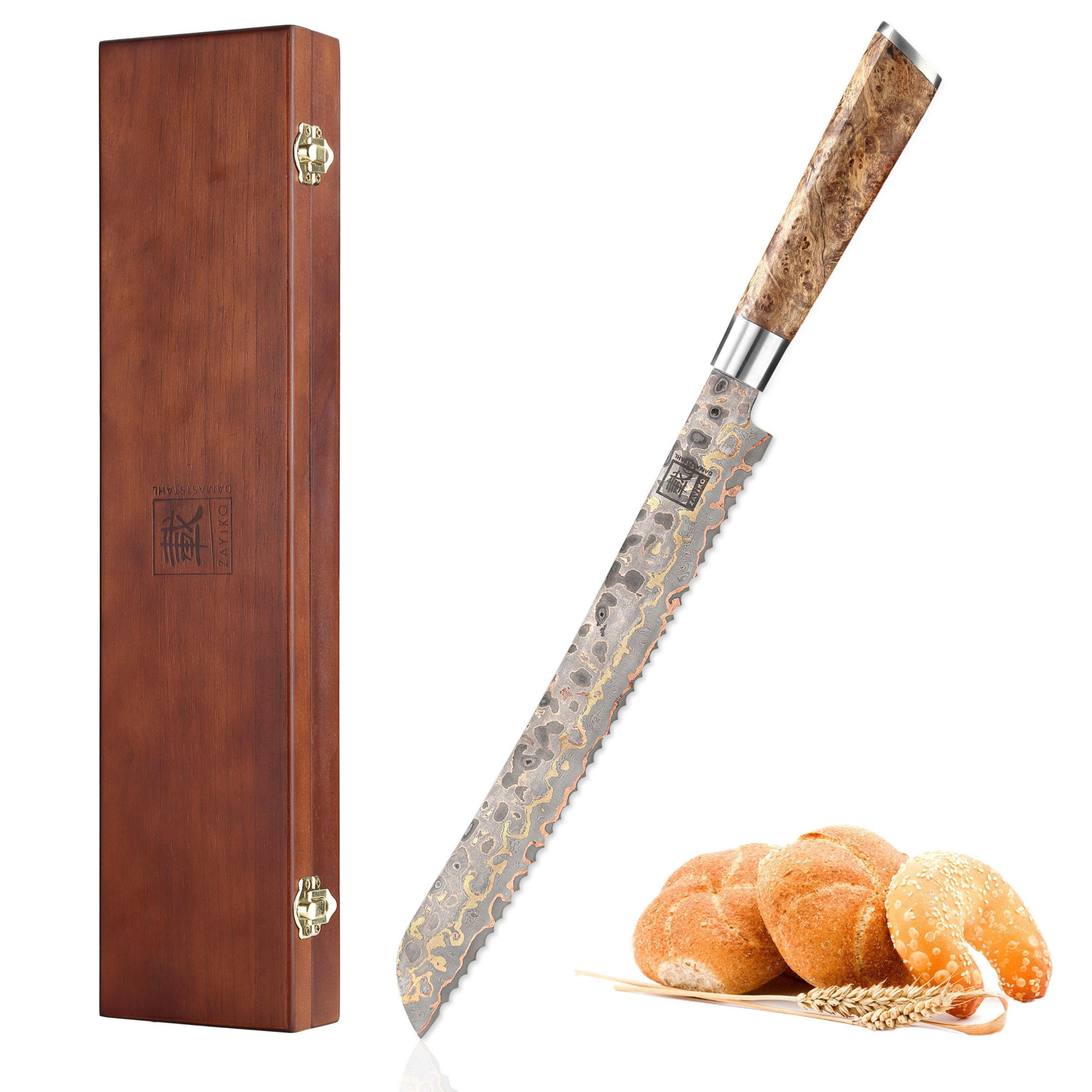 BROTMESSER 27 cm WELLENSCHLIFF - Ahornfarben, Holz/Metall (40cm) - Zayiko