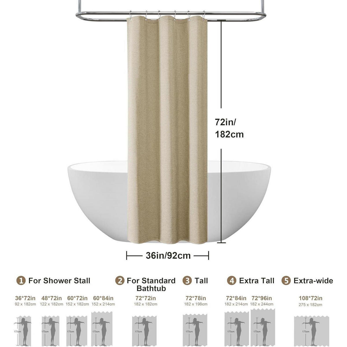 DUSCHVORHANG Leinenoptik 92 x 182 cm Taupe - Beige, Textil (92/182cm)