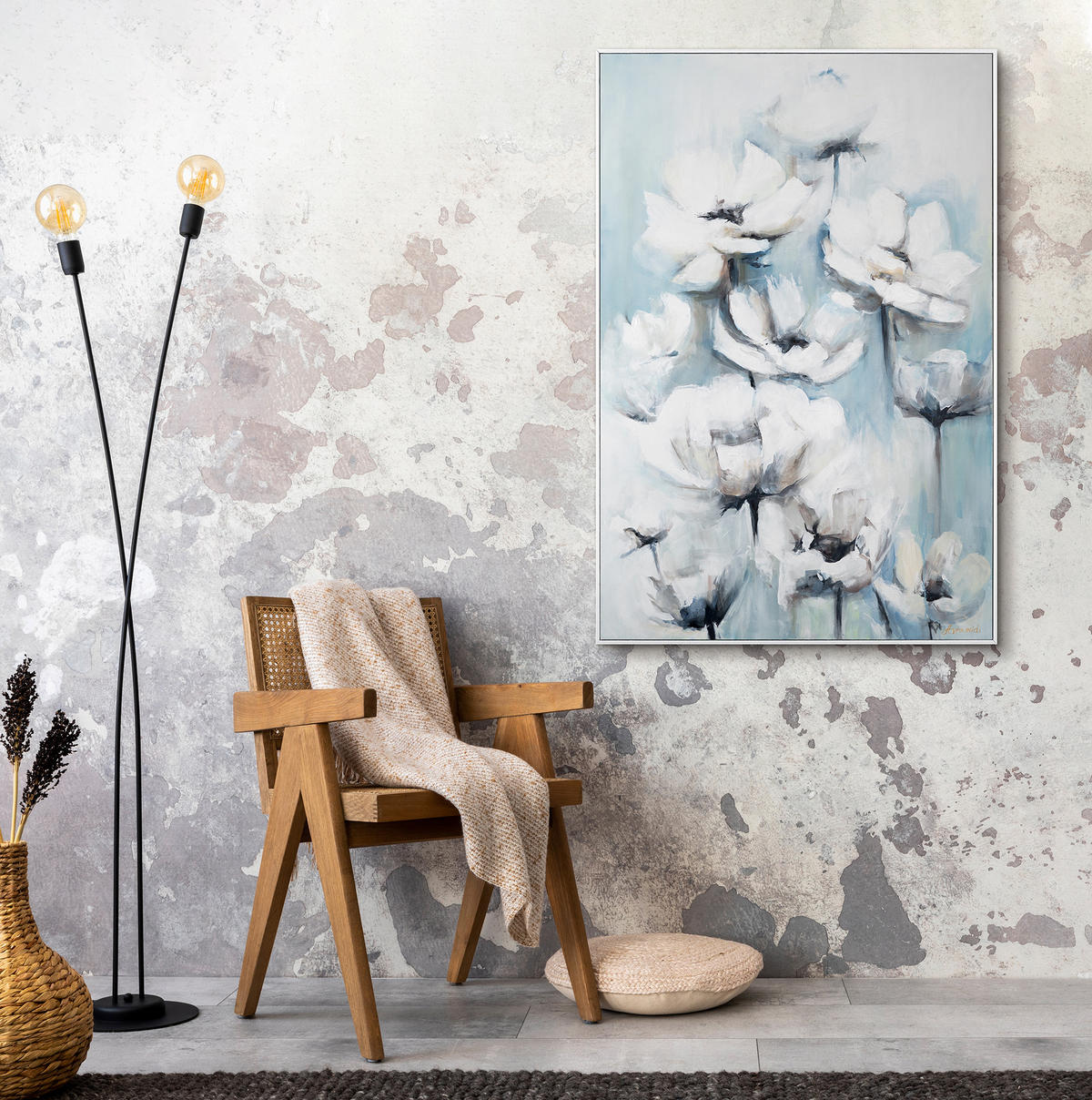 GEMÄLDE Blumige Zärtlichkeit Schattenfugenrahmen Weiß 140x100 cm - Weiß, Holz (140/100cm) - YS-art gallery