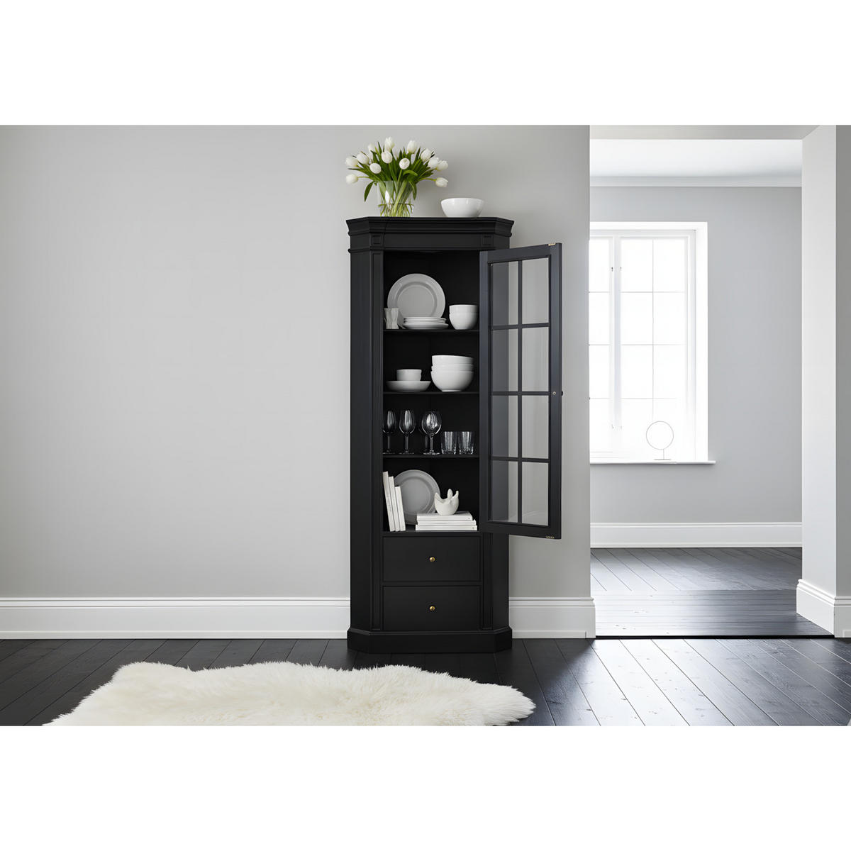 ECKSCHRANK Amaretta Schwarz Antik patiniert 78/48,5/200 cm - Schwarz, Holz (78/200/48.5cm) - ebuy24