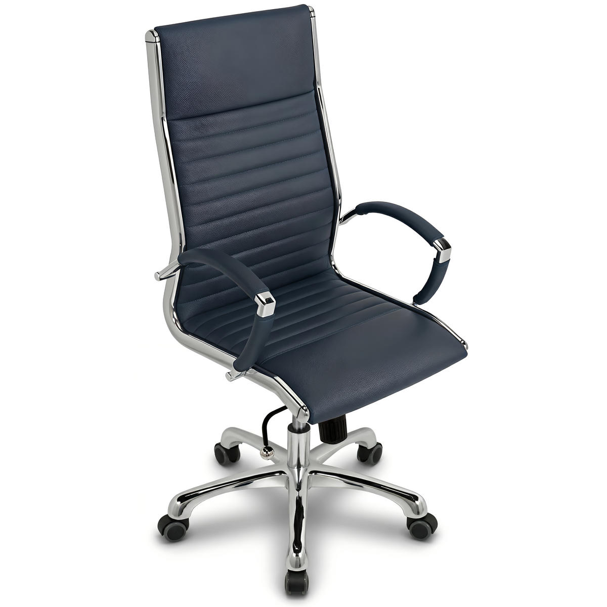 BÜROSTUHL Montreal Echtleder Dunkelblau – ergonomisch, bis 150 kg, Sitzhöhe 46-54cm - Dunkelblau, Leder/Metall (60/115/60cm) - Versee