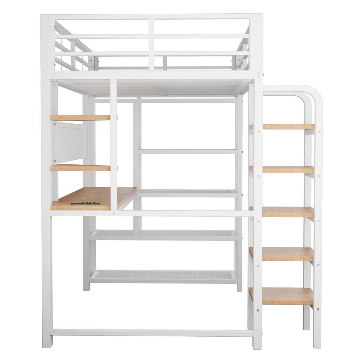 HOCHBETT 90/200 cm in Weiß mit LED, Steckdosen, Schreibtisch und Ablagefächern - Weiß, Holzwerkstoff/Metall (90/200cm) - WISHDOR
