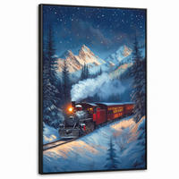 LEINWAND Bilder mit Rahmen - Zug - Weihnachten - Schnee - Weihnachtszug - 80x120 - Anthrazit, Textil (80/120cm) - MuchoWow