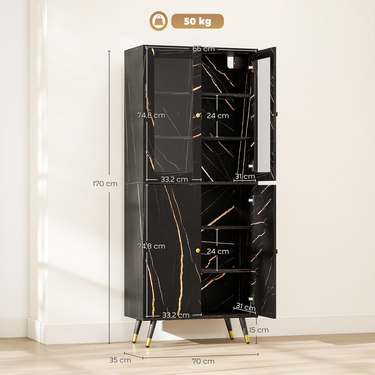 AKTENREGAL DE-14496 Schwarz - Schwarz, Holzwerkstoff (35/170/70cm) - ComfortXL