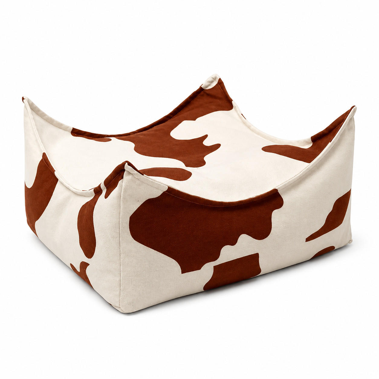 KINDER Sitzpouf Kuhmuster quadratisch – weiches Bodenkissen fürs Kinderzimmer - Creme/Braun, Textil (60/35/60cm) - Bees & Blooms
