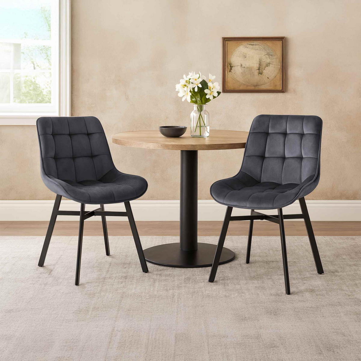 ESSZIMMERSTUHL Samt Dunkelgrau - Dunkelgrau/Schwarz, Textil/Metall (54/83/61cm) - CLP