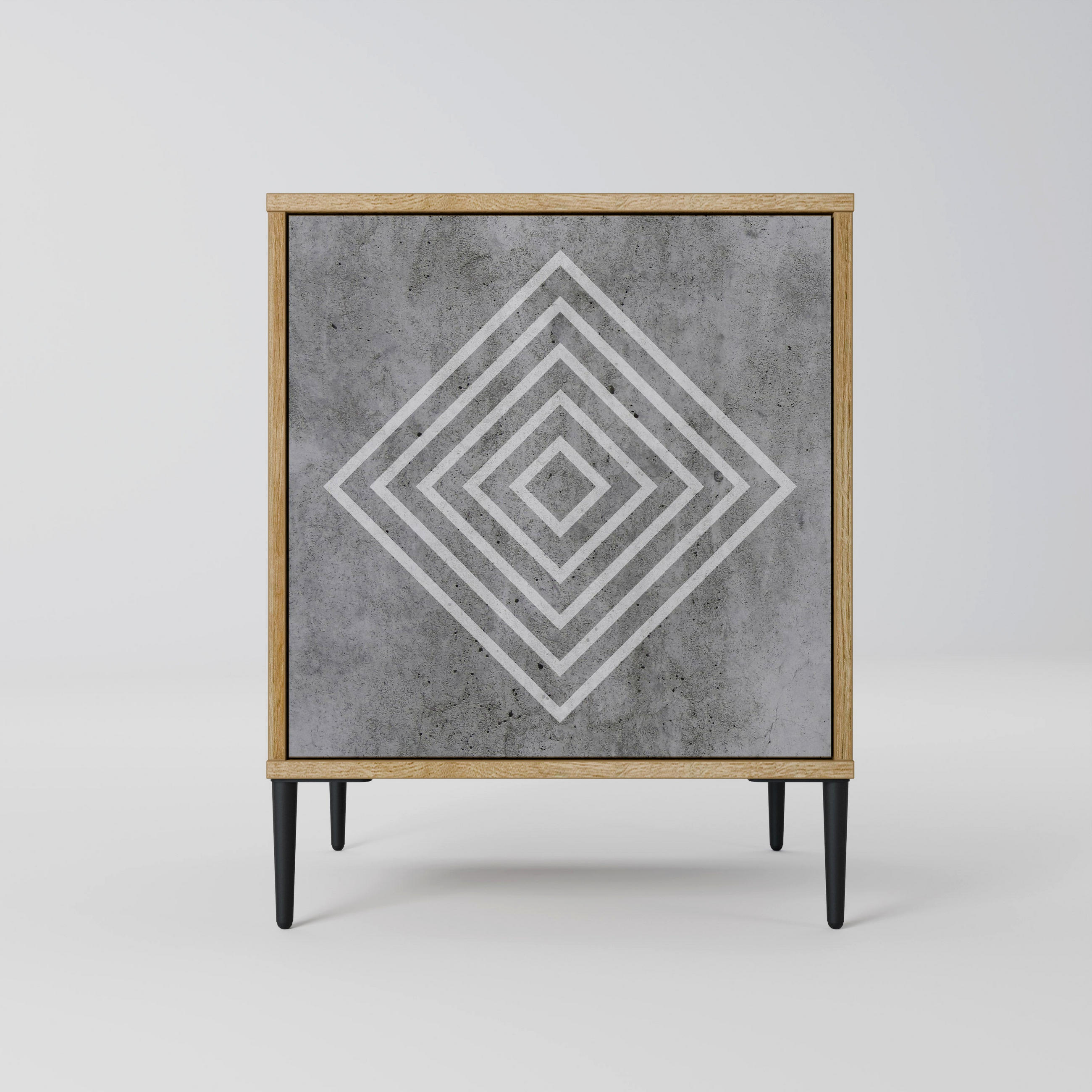 SIDEBOARD POLYGONAL ARTISTRY, Eichefarben, 57,5x42x72,5 cm, Schwarze Metallfüße - Eichefarben/Multicolor, Holzwerkstoff/Metall (57.5/72.5/42cm) - SpaceRebels