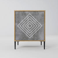 SIDEBOARD POLYGONAL ARTISTRY, Eichefarben, 57,5x42x72,5 cm, Schwarze Metallfüße - Eichefarben/Multicolor, Holzwerkstoff/Metall (57.5/72.5/42cm) - SpaceRebels