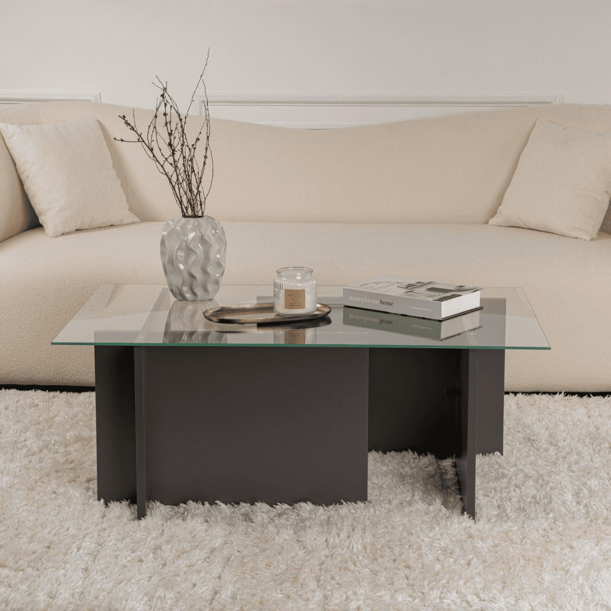 COUCHTISCH mit glasplatte noah 105/65/40 cm - Anthrazit, Holzwerkstoff (105/65/40cm) - Calicosy