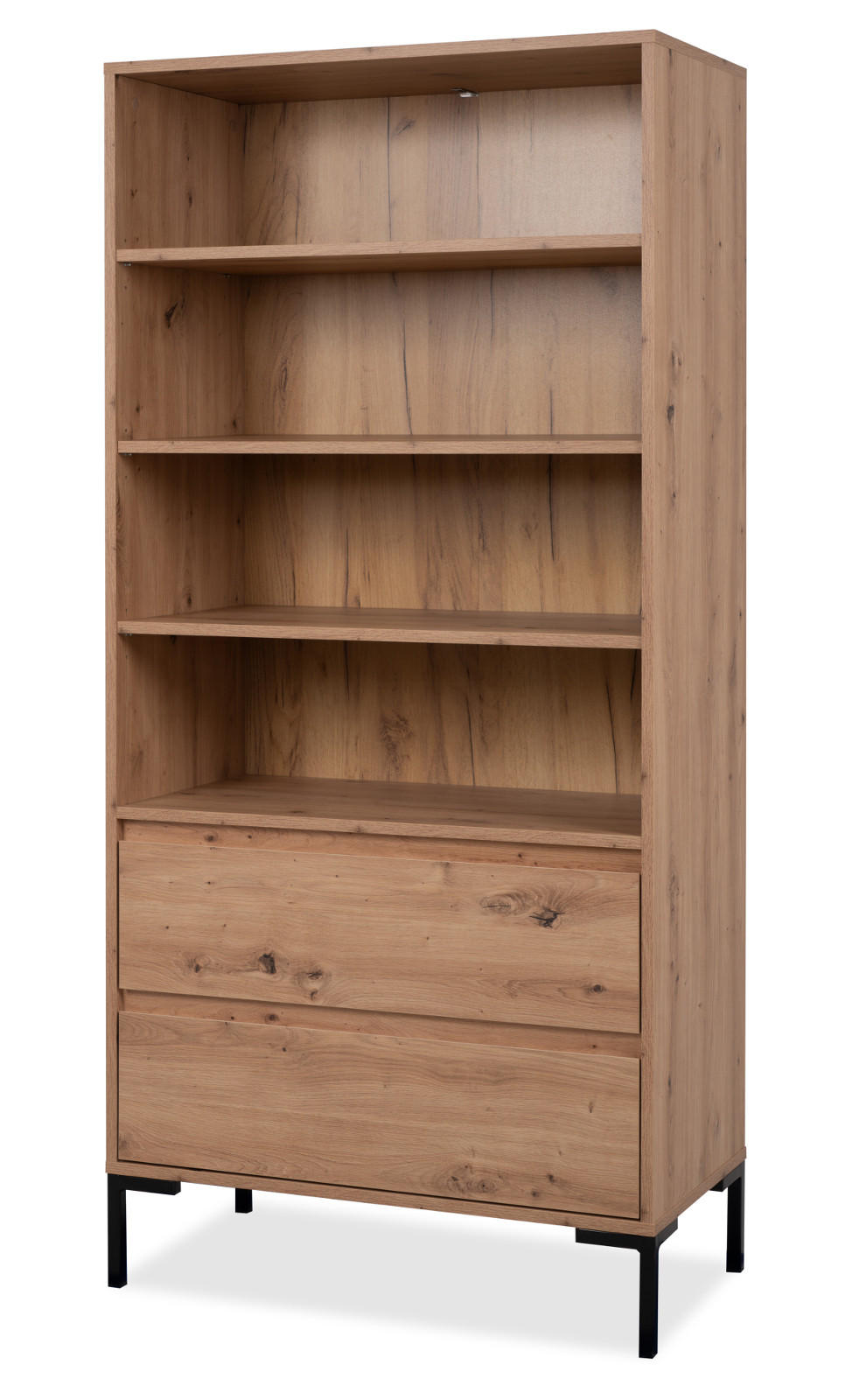 REGALSCHRANK Eiche Artisan 78 cm, Regal mit 2 Schubladen - Schwarz/Eiche Artisan, Holzwerkstoff/Metall (77.5/165/40cm) - Furn.Design