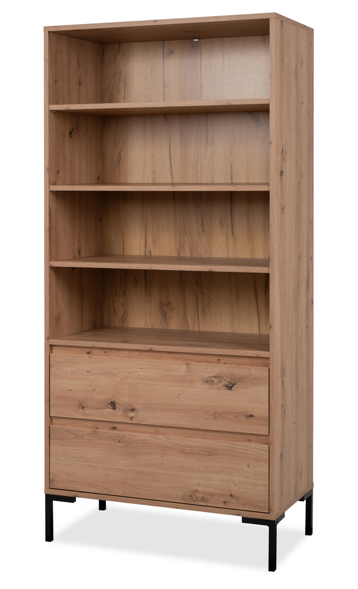 REGALSCHRANK Eiche Artisan 78 cm, Regal mit 2 Schubladen - Schwarz/Eiche Artisan, Holzwerkstoff/Metall (77.5/165/40cm) - Furn.Design