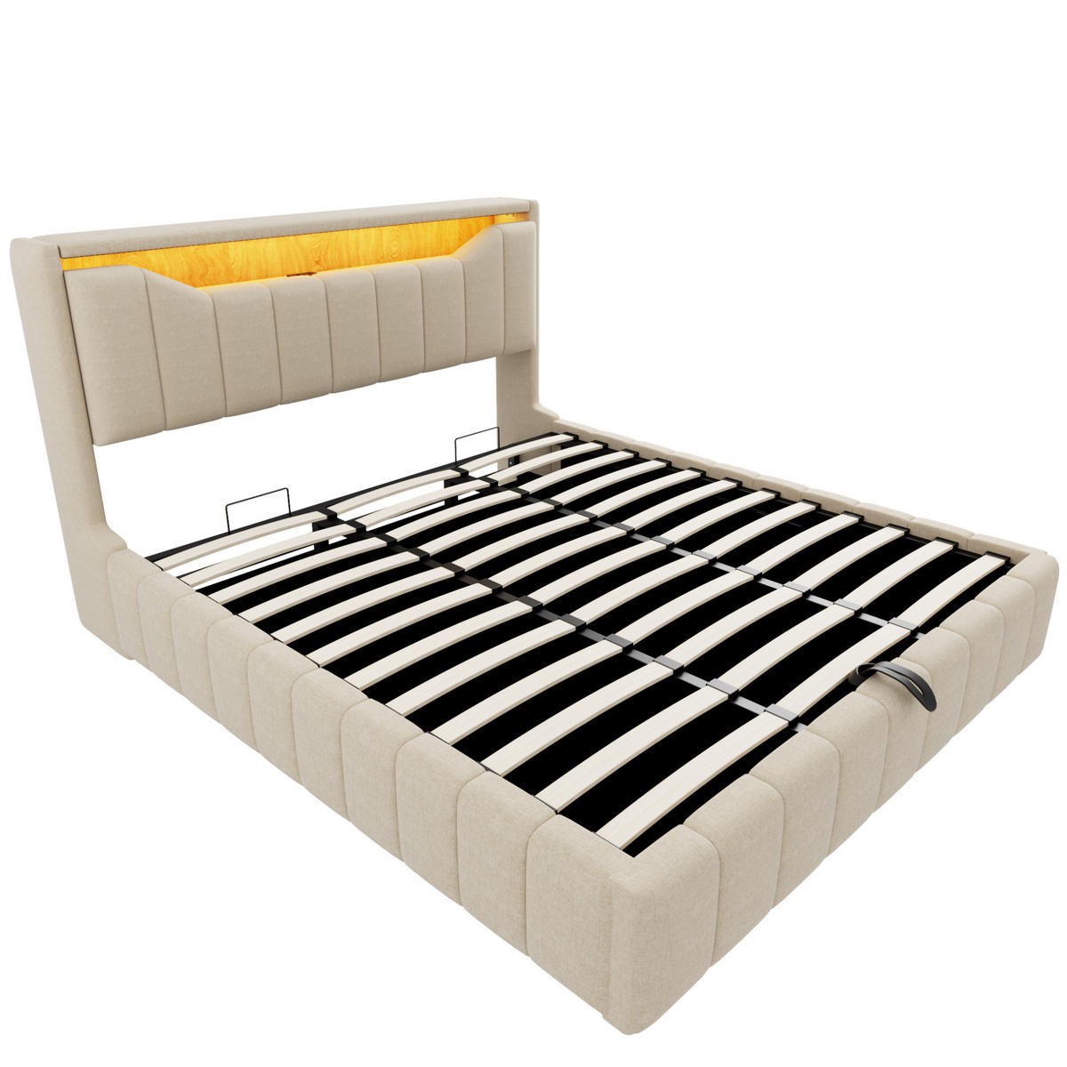 POLSTERBETT 180x200 cm in Beige mit Bettkasten, LED-Beleuchtung und USB-/USB-C-Anschlüssen - Beige, Textil (180/200cm) - IVMEU