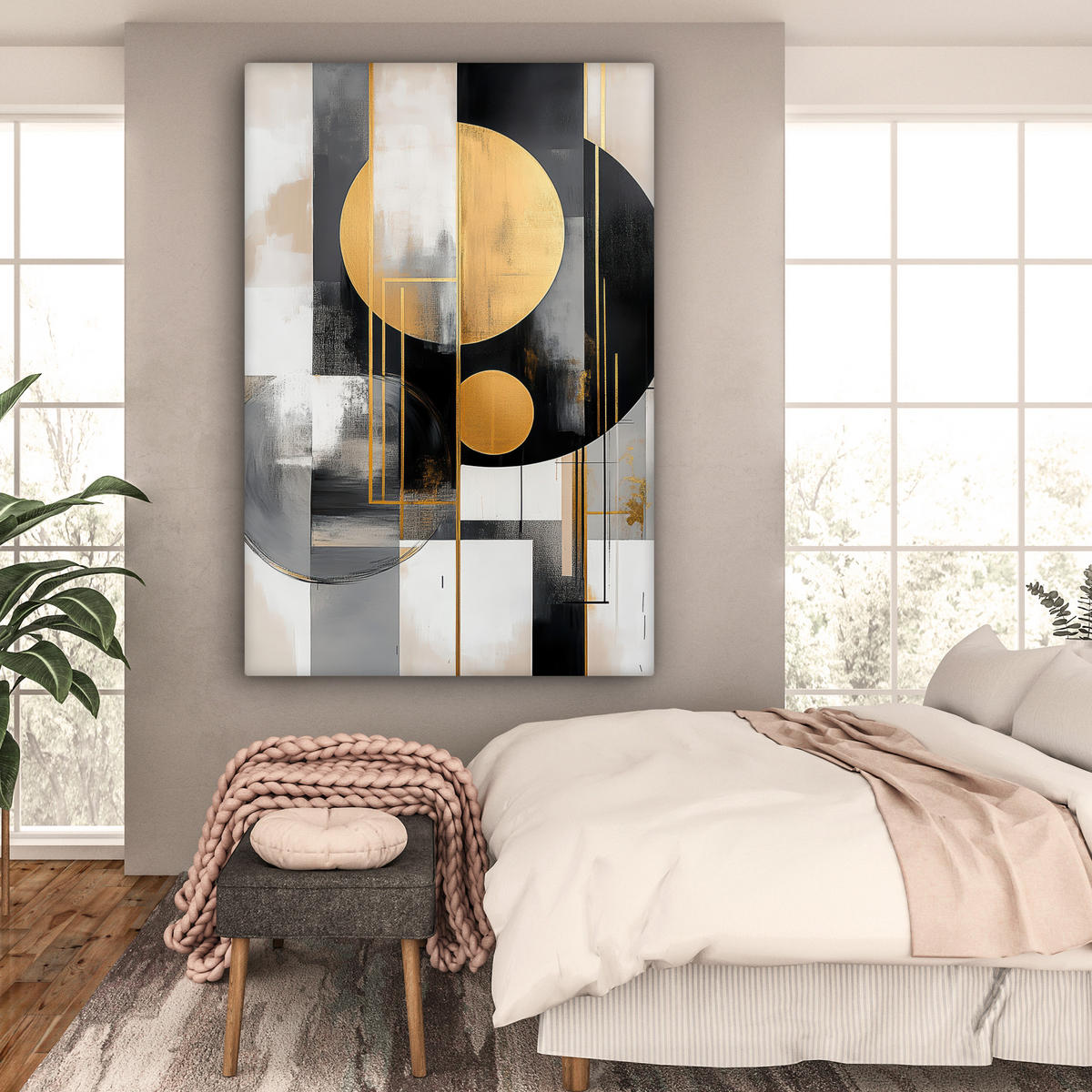 SLIKA NA PLATNU Moderno 90x140 cm - zlate barve, tekstil (90/140cm) - MuchoWow