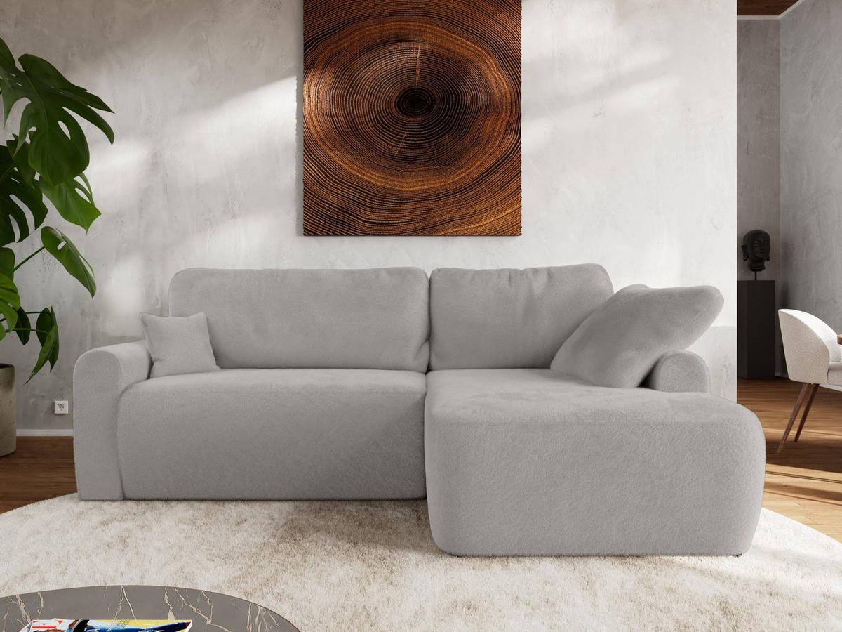 ECKSCHLAFSOFA CUBO L Hellgrau Plüsch - rechts - Hellgrau/Schwarz, Kunststoff/Textil (187/273cm) - MKS