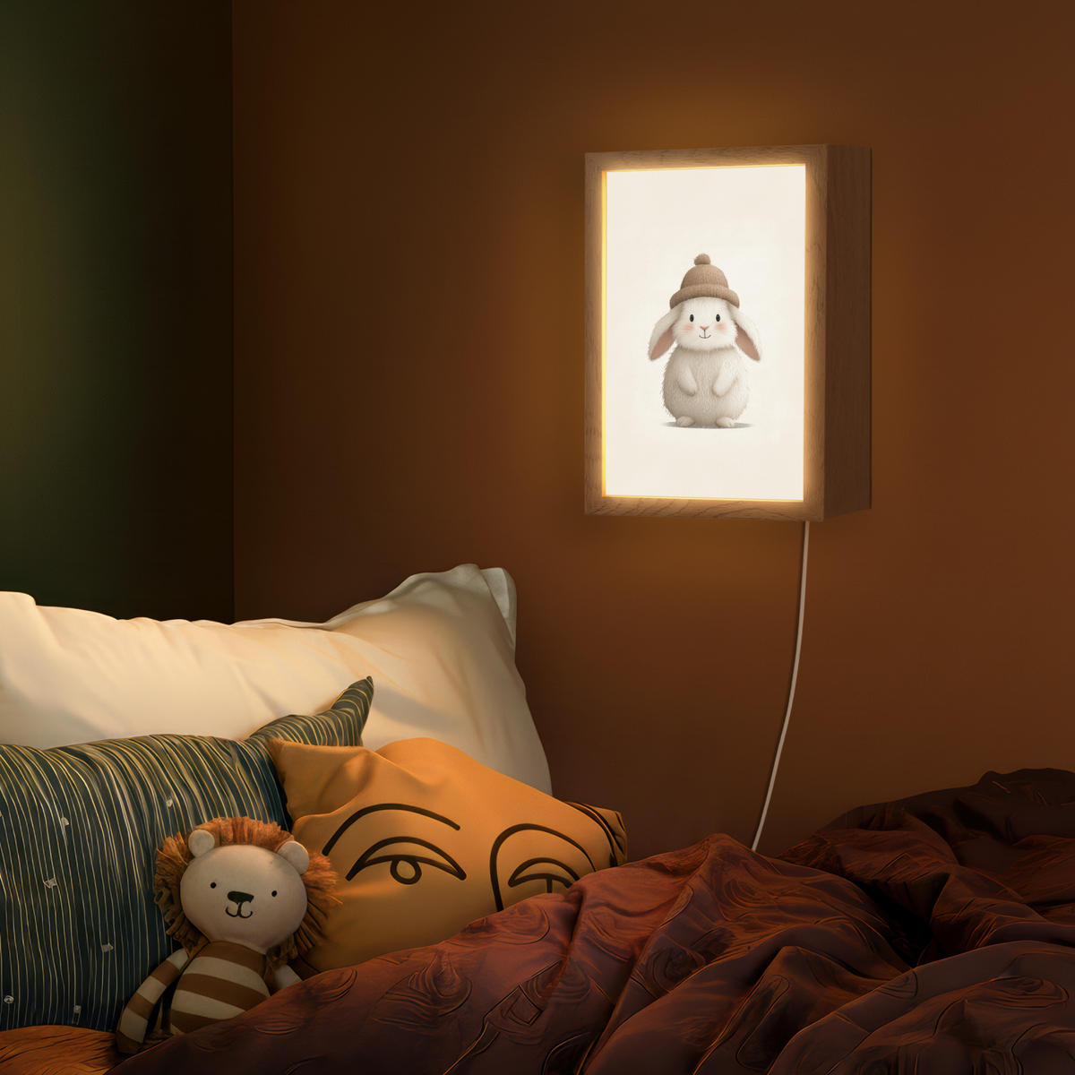 NÁSTĚNNÁ LAMPA Králík - Klobouk - Uši - béžový 20x30 cm - krémová, kompozitní dřevo (20/30/8cm) - OnlyWow