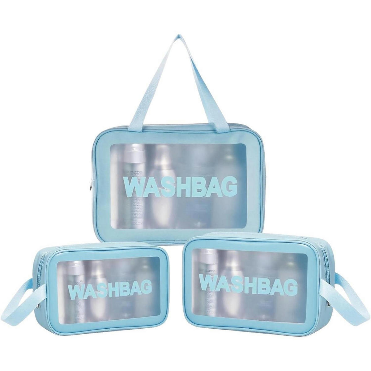 KULTURBEUTEL Set 3-teilig Transparent Blau - Blau, Kunststoff (10/21/30cm)