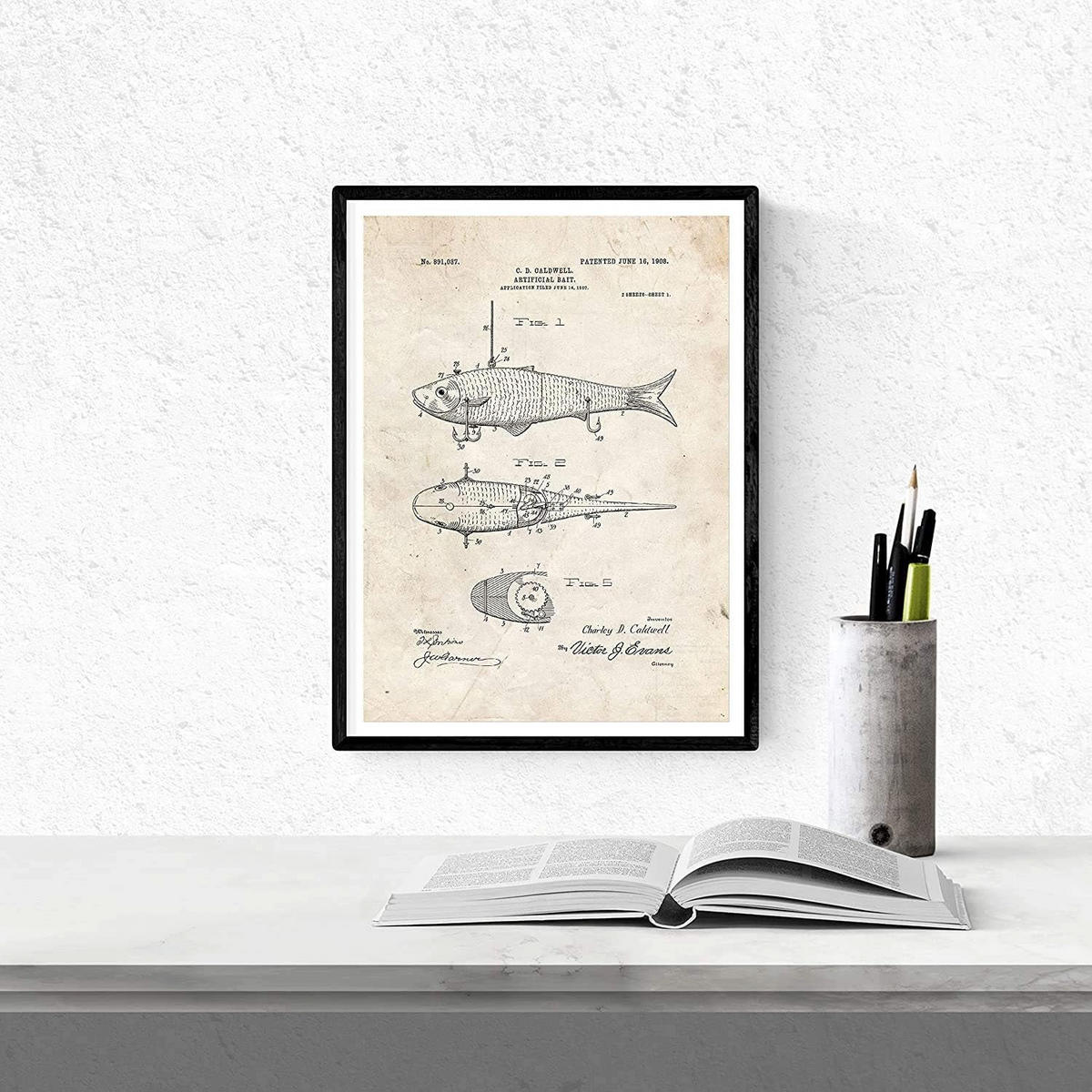 POSTER Set mit 4 Angelrute Patent Vintage Größe A4 Rahmenlos - Klar, Papier (21/1/29.7cm) - Nacnic