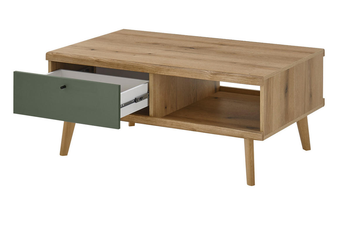 COUCHTISCH Salbei grün, Eiche Evoke, skandinavisch 107 x 67 cm, Wohnzimmertisch mit Stauraum - Eichefarben/Salbeigrün, Holz/Holzwerkstoff (107/67/46cm) - Furn.Design