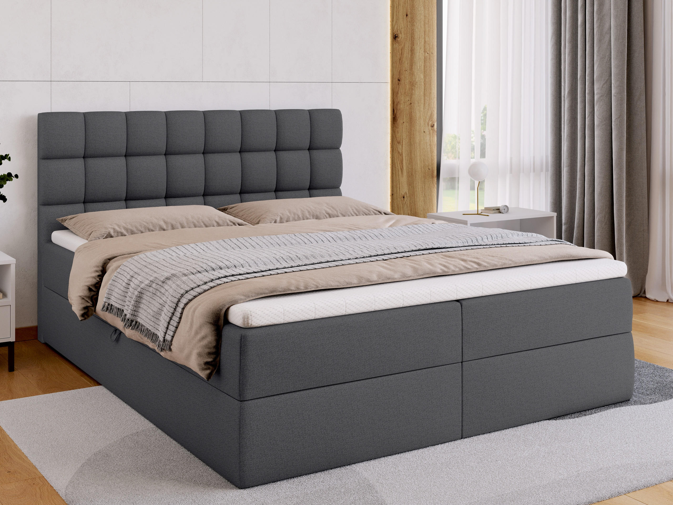 BOXBETT Dakota mit Topper 160/200 Dunkelgrau - Dunkelgrau, Textil (160/200cm) - Bromarkt