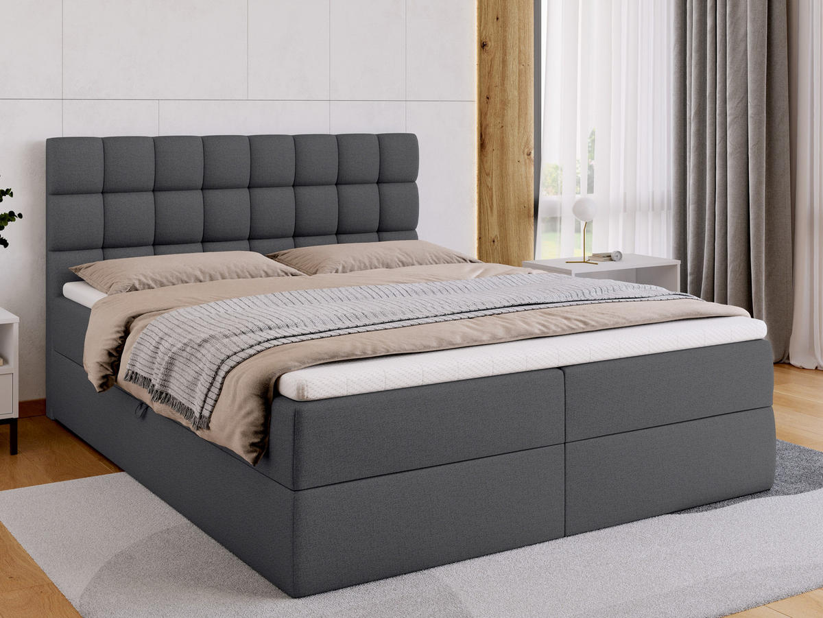 BOXBETT Dakota mit Topper 160/200 Dunkelgrau - Dunkelgrau, Textil (160/200cm) - Bromarkt