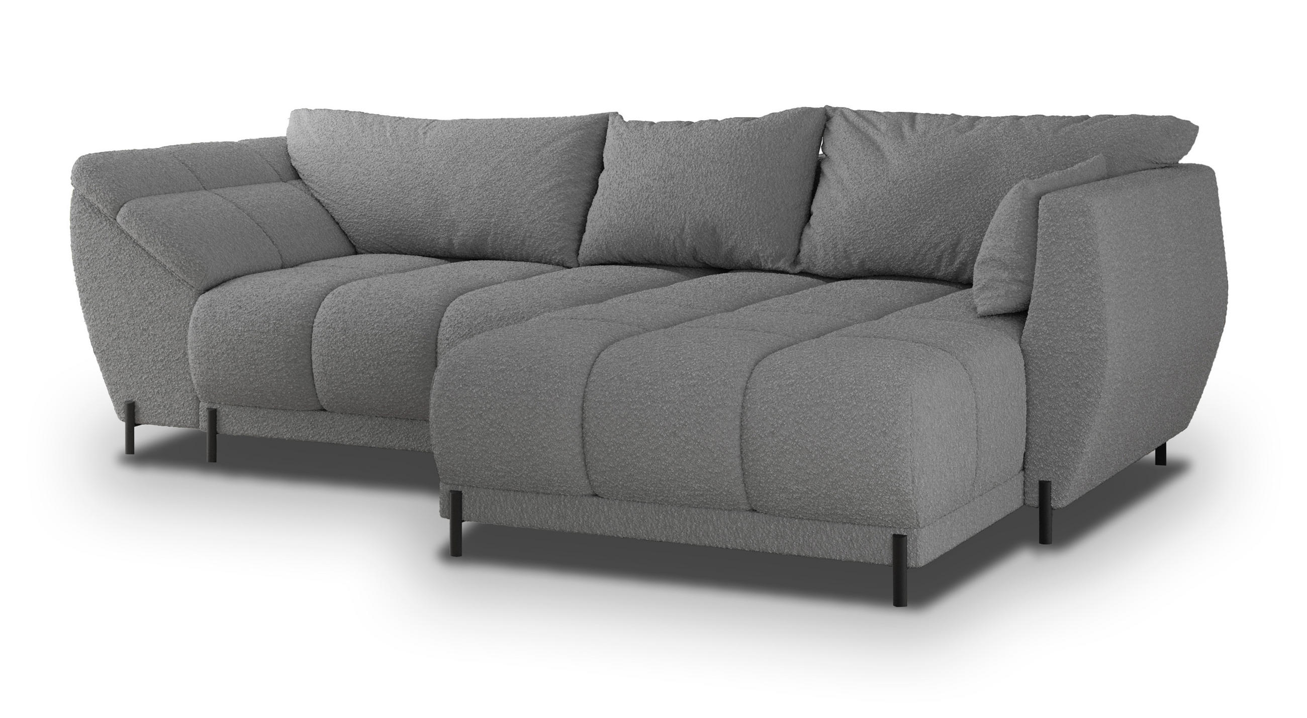 ECKSOFA VESTANO R-S Grau Boucle-Stoff mit Schlaffunktion - Grau, Holz (287/182cm) - MASSENO