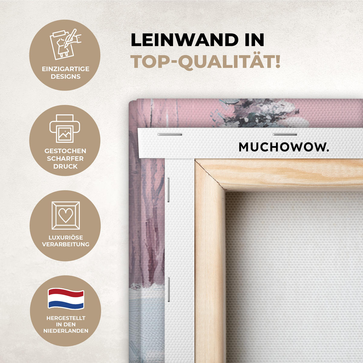 LEINWANDBILD Weihnachtsdorf - Rosa - Winter - Schnee - Häuser Wandbilder 80x60 cm - Altrosa, Textil (80/60cm) - MuchoWow