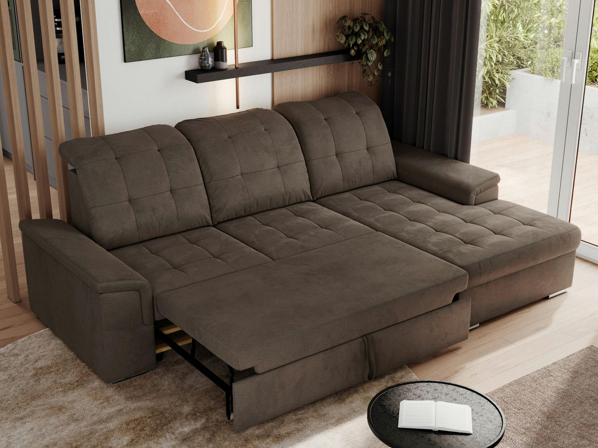 ECKSOFA MADRITO L - Braun Velorus - Rechts - Silberfarben/Braun, Textil/Metall (256/160cm)
