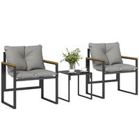 BISTRO-SET DE-07325 mit Polstern und Metallrahmen Schwarz/Holzoptik - Grau, Metall - ComfortXL