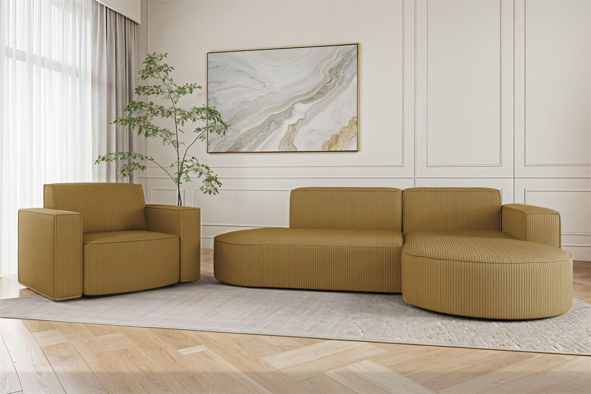 SOFASET Palma In Scala - Gelb, Holzwerkstoff/Textil (236/78/165cm) - Fun Möbel