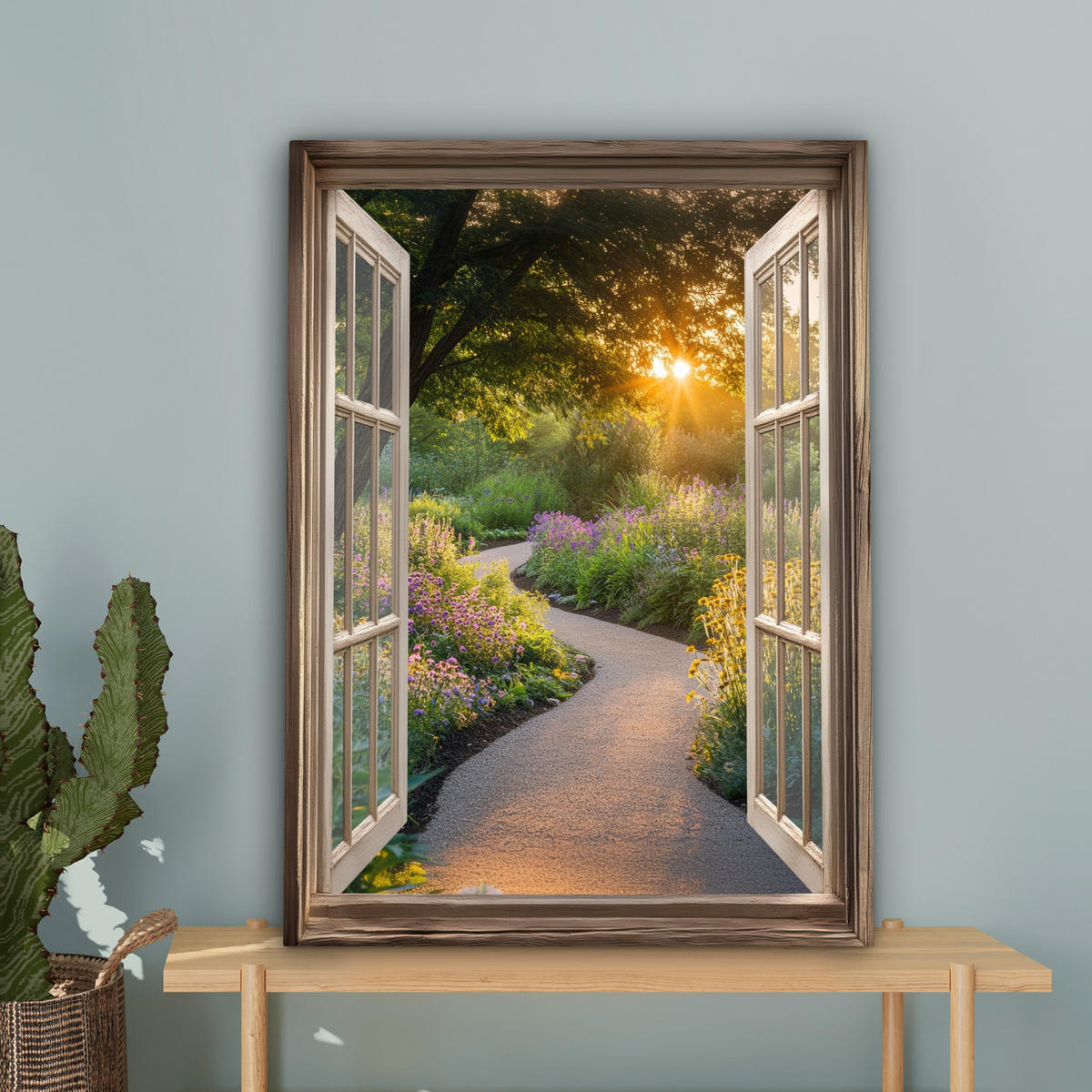 LEINWANDBILD Aussicht - Blumen - Natur - Sonne - Weg 60x80 cm - Hellgelb, Textil (60/80cm) - MuchoWow