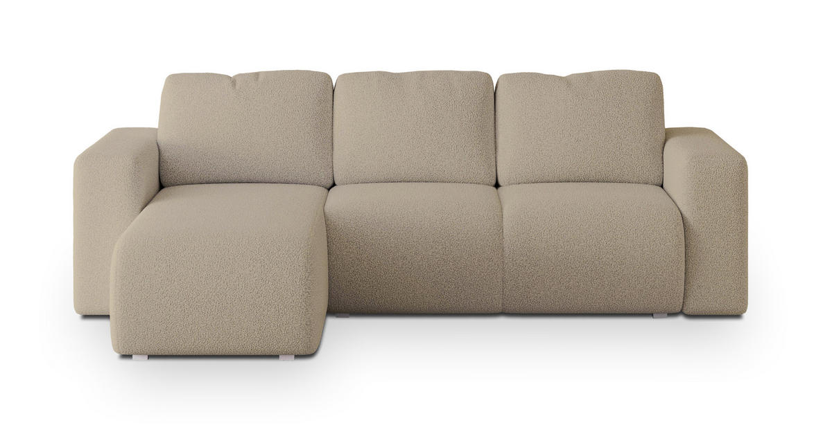 ECKSOFA RINOVA Beige Boucle-Stoff mit Schlaffunktion - Beige, Holz (250/143cm) - MASSENO