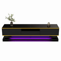 TV-LOWBOARD aus Spanplatte 180x38x45 cm Schwarz/Gold mit LED-Beleuchtung und 3 Schubladen - Schwarz, Holzwerkstoff (180/45/38cm) - IVMEU