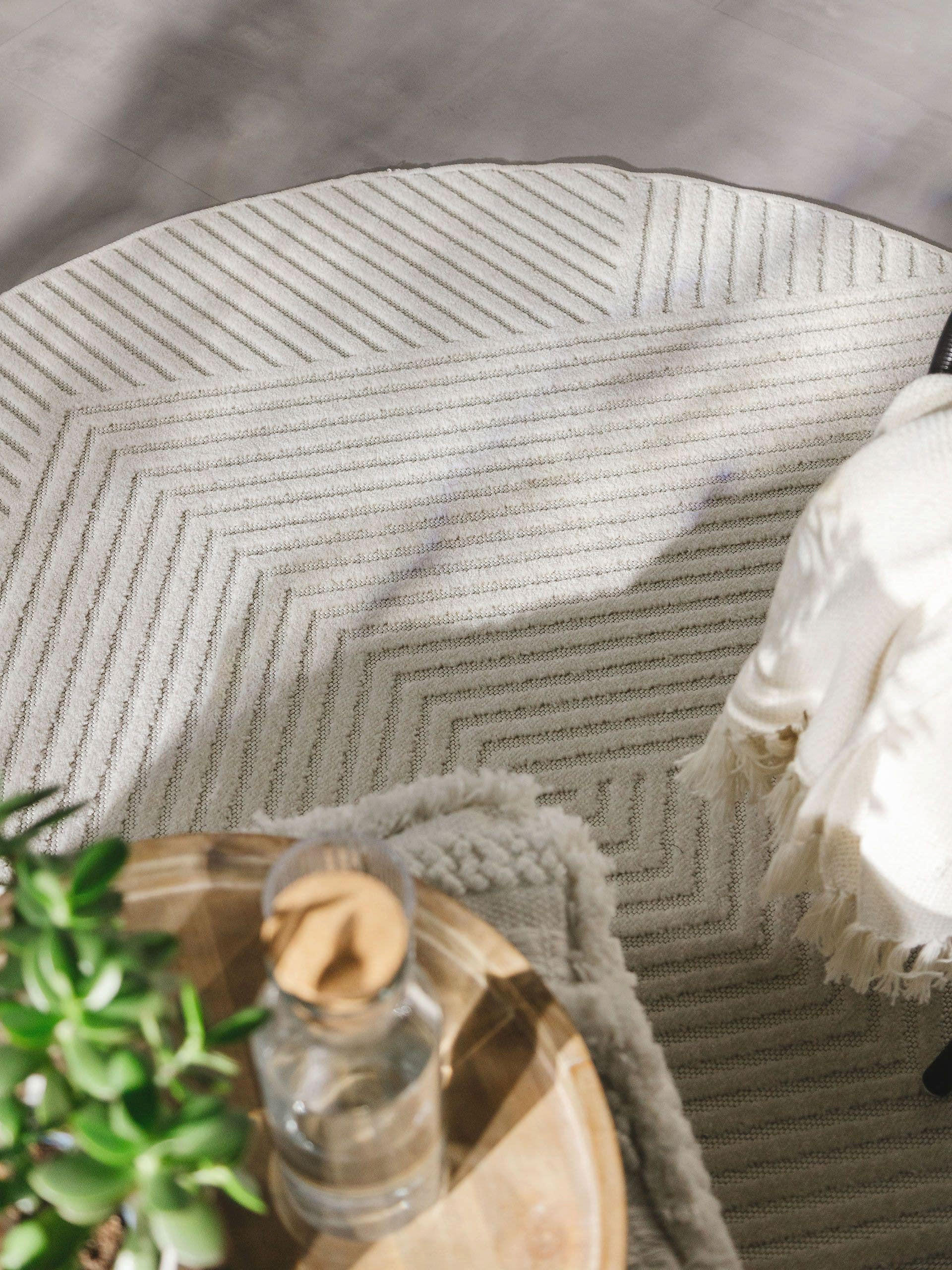 Thumbnail - benuta Pop Outdoorteppich, Creme, Textil, Abstrakt, Rund, 160x160 cm, Oeko-Tex® Standard 100, wasserabweisend, Teppiche ...