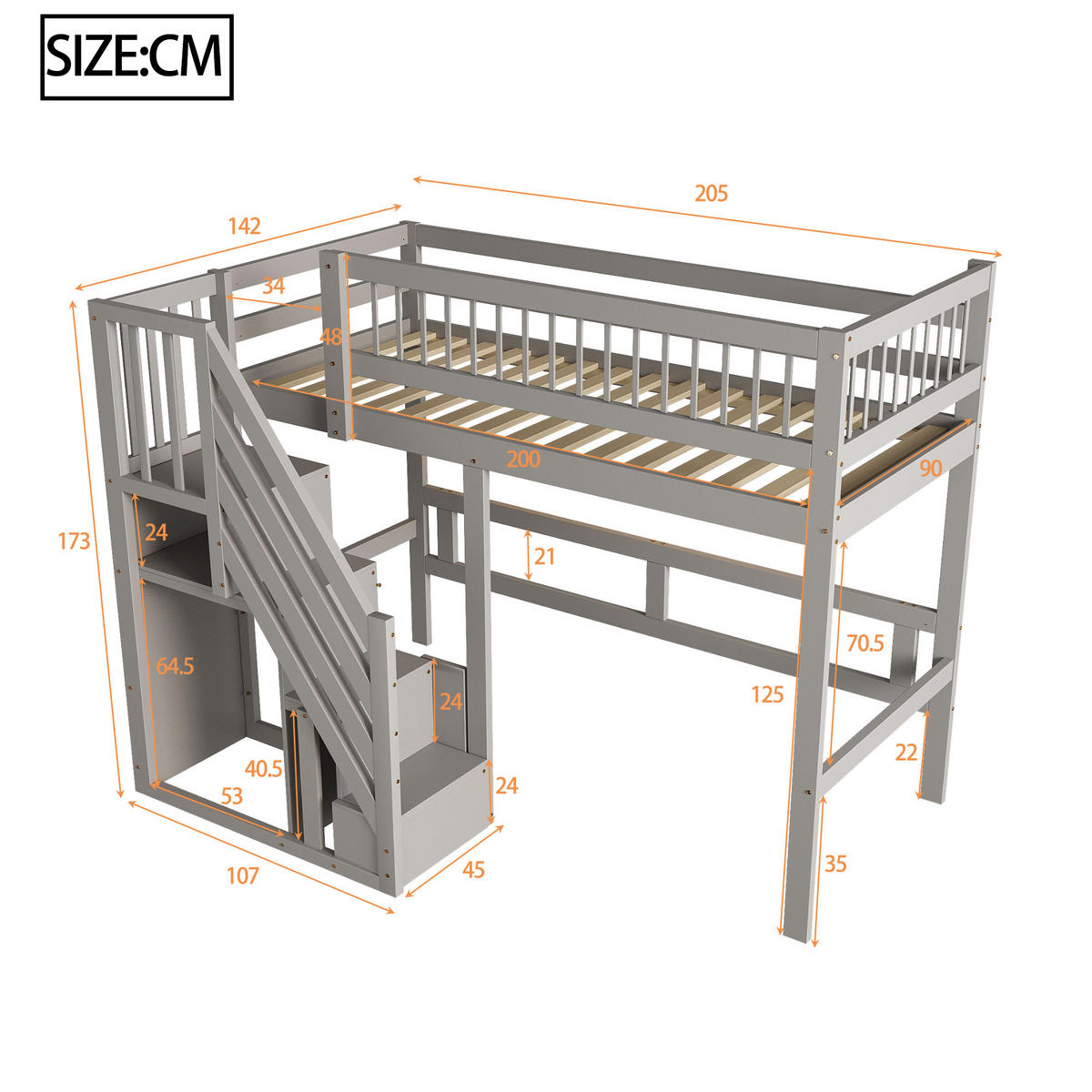 HOCHBETT 90/200 cm grau aus Holz mit Aufbewahrungstreppe - Grau, Holzwerkstoff (90/200cm) - OKWISH