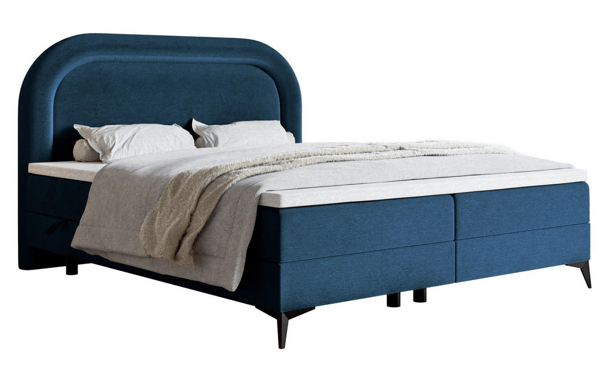 BOXBETT LOREO Dunkelblau Samt wasserfest 160x200 cm - Schwarz/Dunkelblau, Holz/Textil (160/200cm) - Selsey