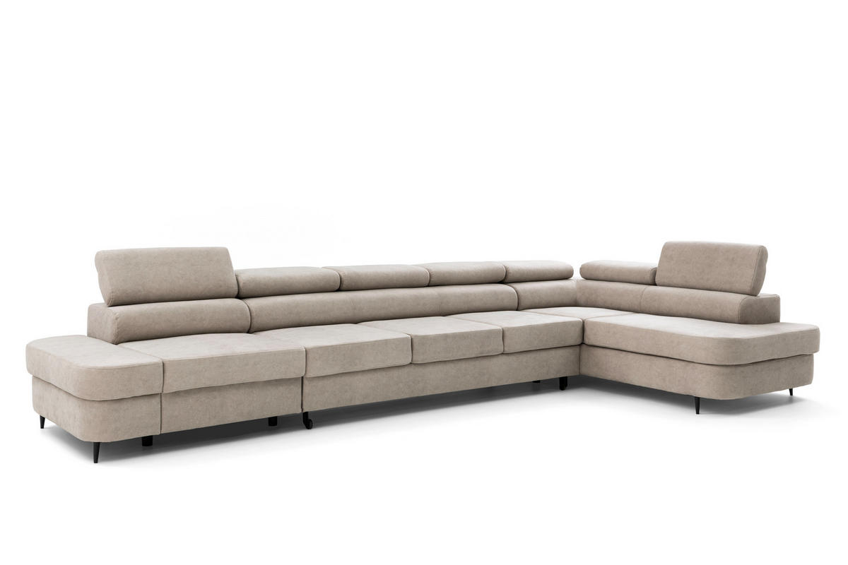 ECKSOFA PRIAM XXL L-Form Rechts mit Schlaffunktion 125x265 Velours Creme - Creme/Schwarz, Holz/Textil (203/420cm) - Muffo