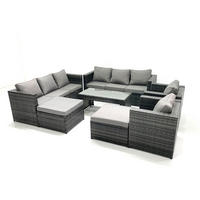 GARTENMÖBEL COUCHTISCH SET mit Sofa Polyrattan Outdoor 10-Sitzer - Dunkelgrau/Grau, Glas/Kunststoff - Fimous
