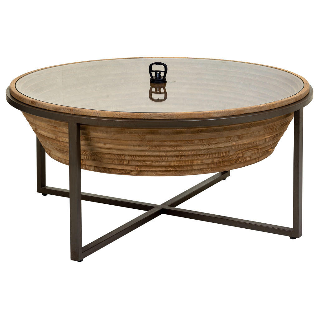 COUCHTISCH aus braunem Holz, Metall und Glas, D102x46 - Braun, Holz (102/102/46cm) - Wanderlust